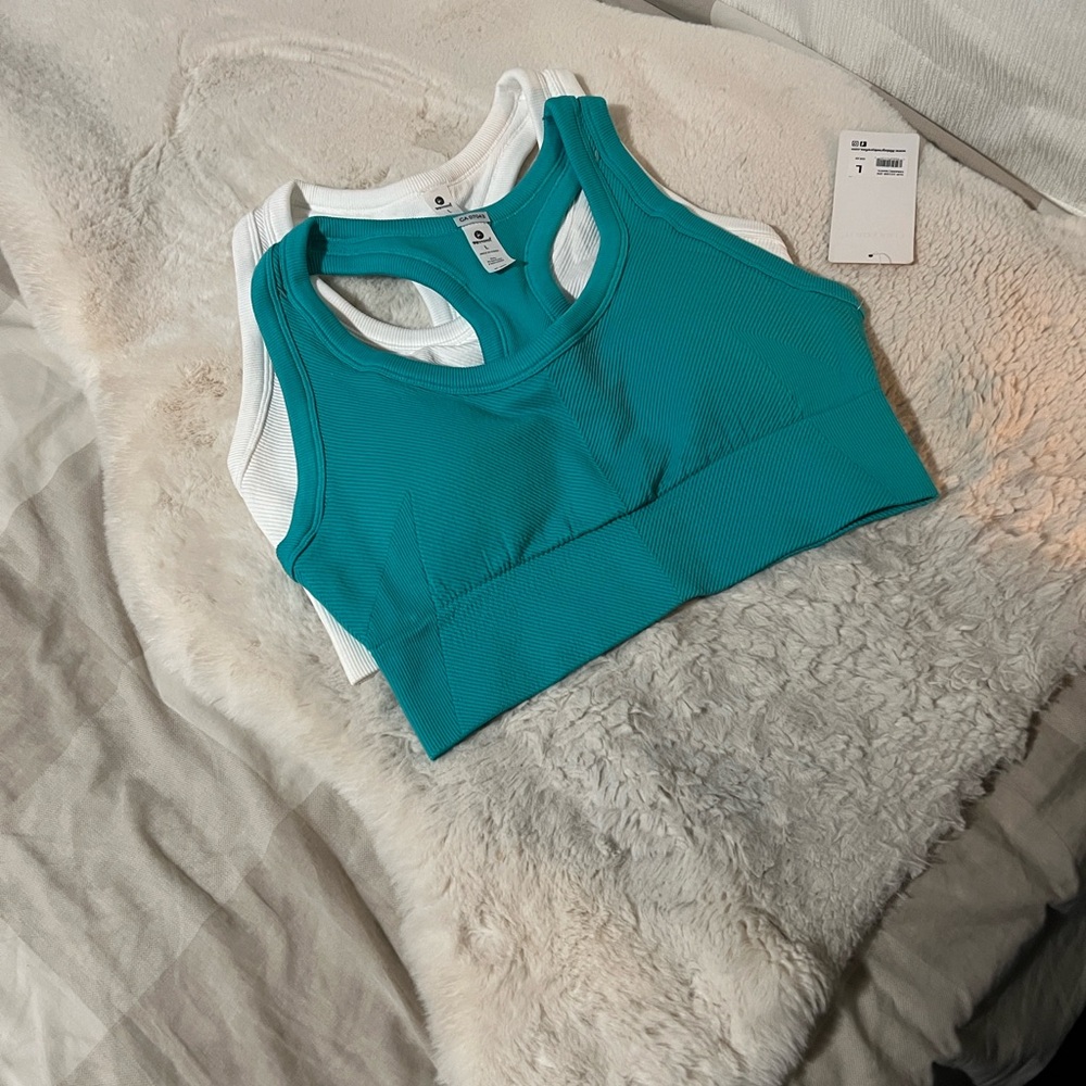 90 Degree By Reflex Teal and White Racerback Bras